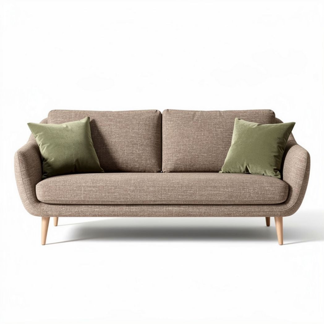 Bank van stof met groene kussens afmeting 190 x 80 x 85cm