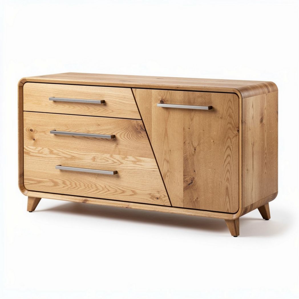 Houten dressoir met drie lades en een deur afmeting 120 x 45 x 75cm