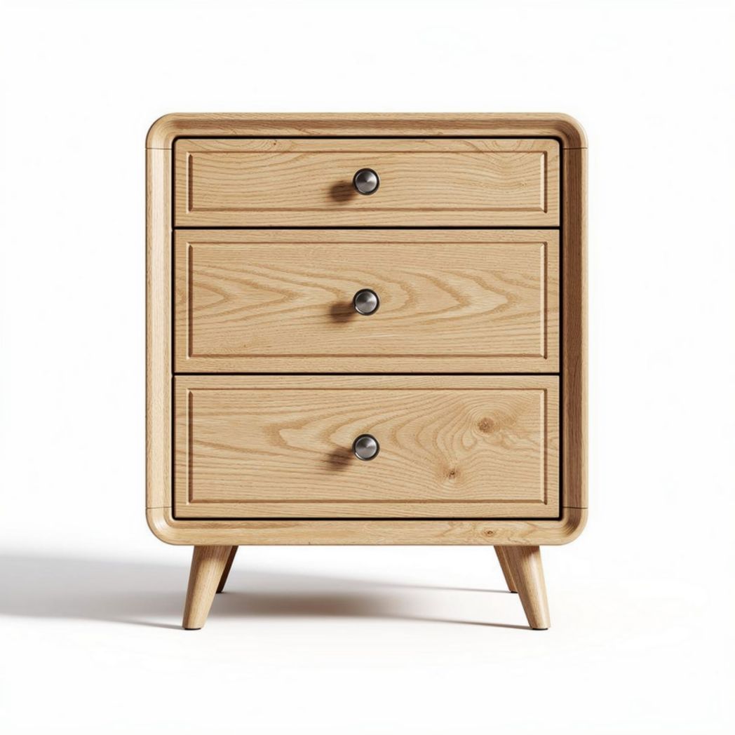 Nachtkastje van natuurlijk hout met drie lades en eenvoudige handgrepen 50 x 40 x 60cm