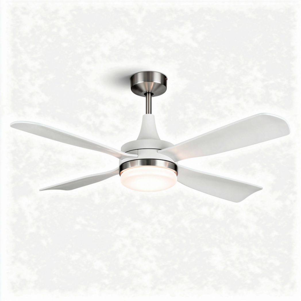Plafondventilator met ledverlichting in wit en chroom 120 x 120 x 25cm