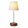Tafellamp van hout en stof met een ronde basis en een hoogte van 50 cm