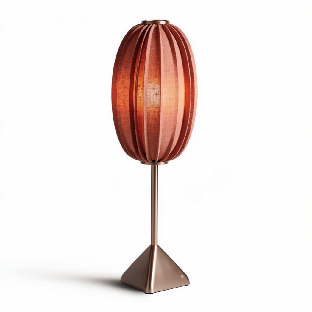 Papieren lamp in lichtroze met houten voet 25 x 25 x 45cm
