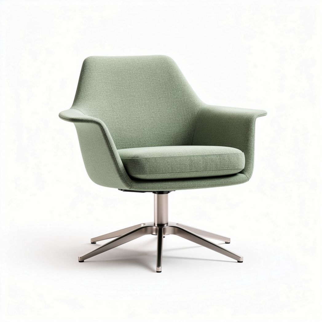 Stoel van stof in lichtgroen met draaibare basis en metalen voet 75 x 75 x 85cm