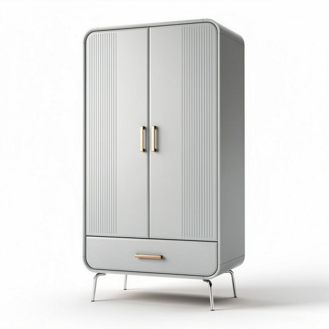 Grijze kast met dubbele deuren en lade 80 x 45 x 180cm van plaatstaal